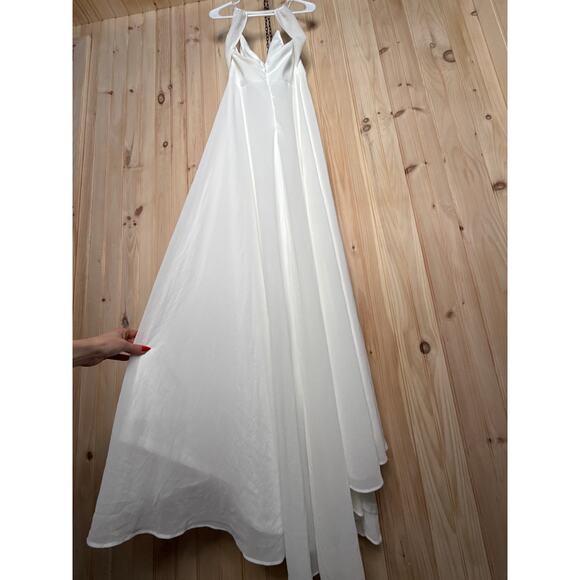 NWT Lulus Romantic Inspiration White Sleeveless Faux-Wrap Maxi Dress Wedding L - Picture 7 of 8